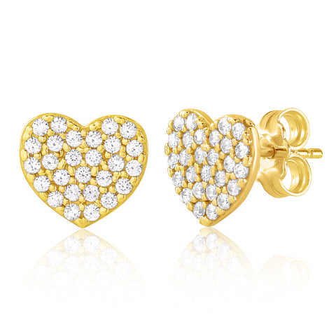 14K Yellow Gold White Gold and Red Heart Earrings Pave Simulated Diamonds