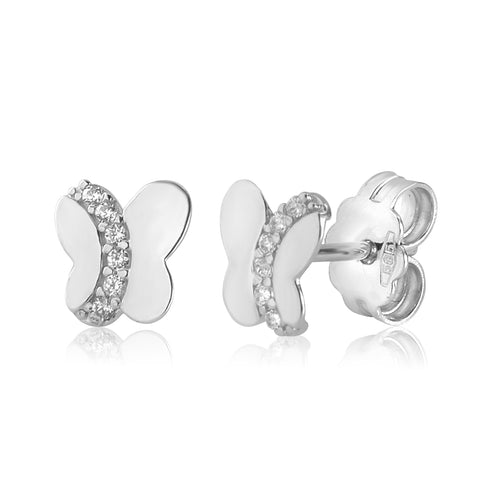 Butterfly Earrings in 14K Yellow and White Gold with CZ