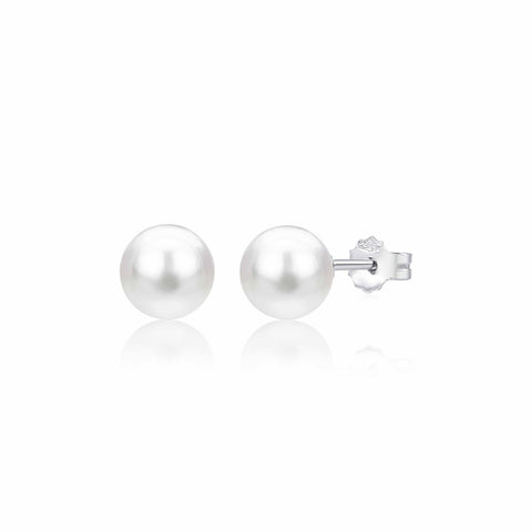 UNICORNJ 14K White Gold Freshwater Cultured Pearl Post Stud Earrings 5 6 or 7mm Italy
