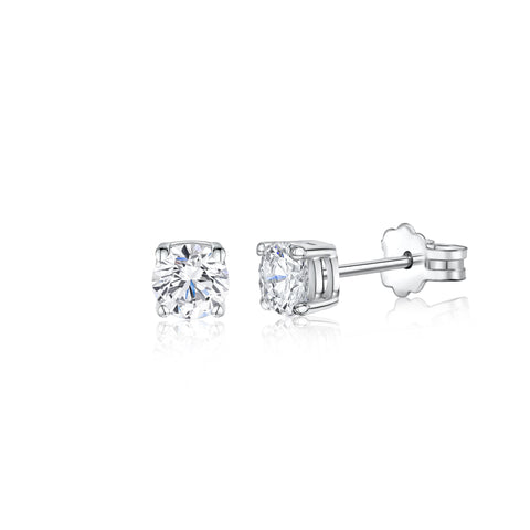 UNICORNJ 14K White Gold 4 Prong Basket Setting Simulated Diamond CZ Post Stud Earrings Italy