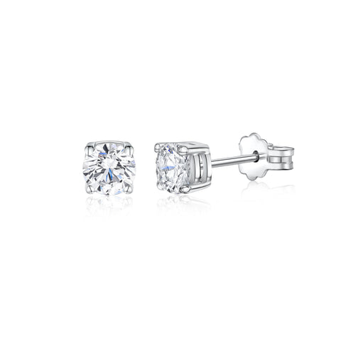 UNICORNJ 14K White Gold 4 Prong Basket Setting Simulated Diamond CZ Post Stud Earrings Italy