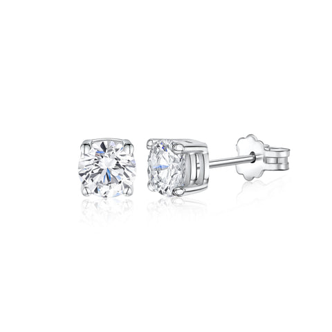 UNICORNJ 14K White Gold 4 Prong Basket Setting Simulated Diamond CZ Post Stud Earrings Italy