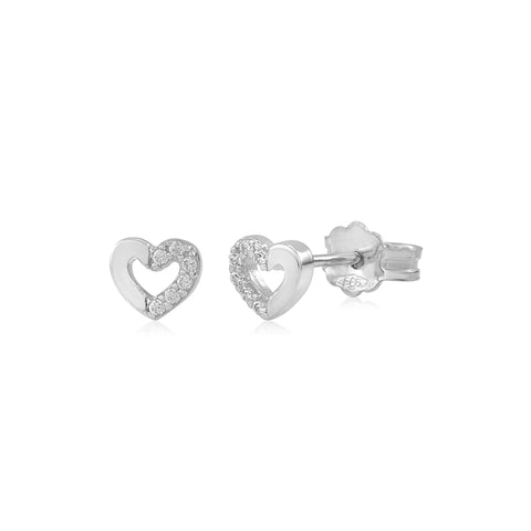 UNICORNJ 14K Yellow or White Gold Children's Kids Baby Tiny Heart Post Earrings Half Polished Half CZ's Italy