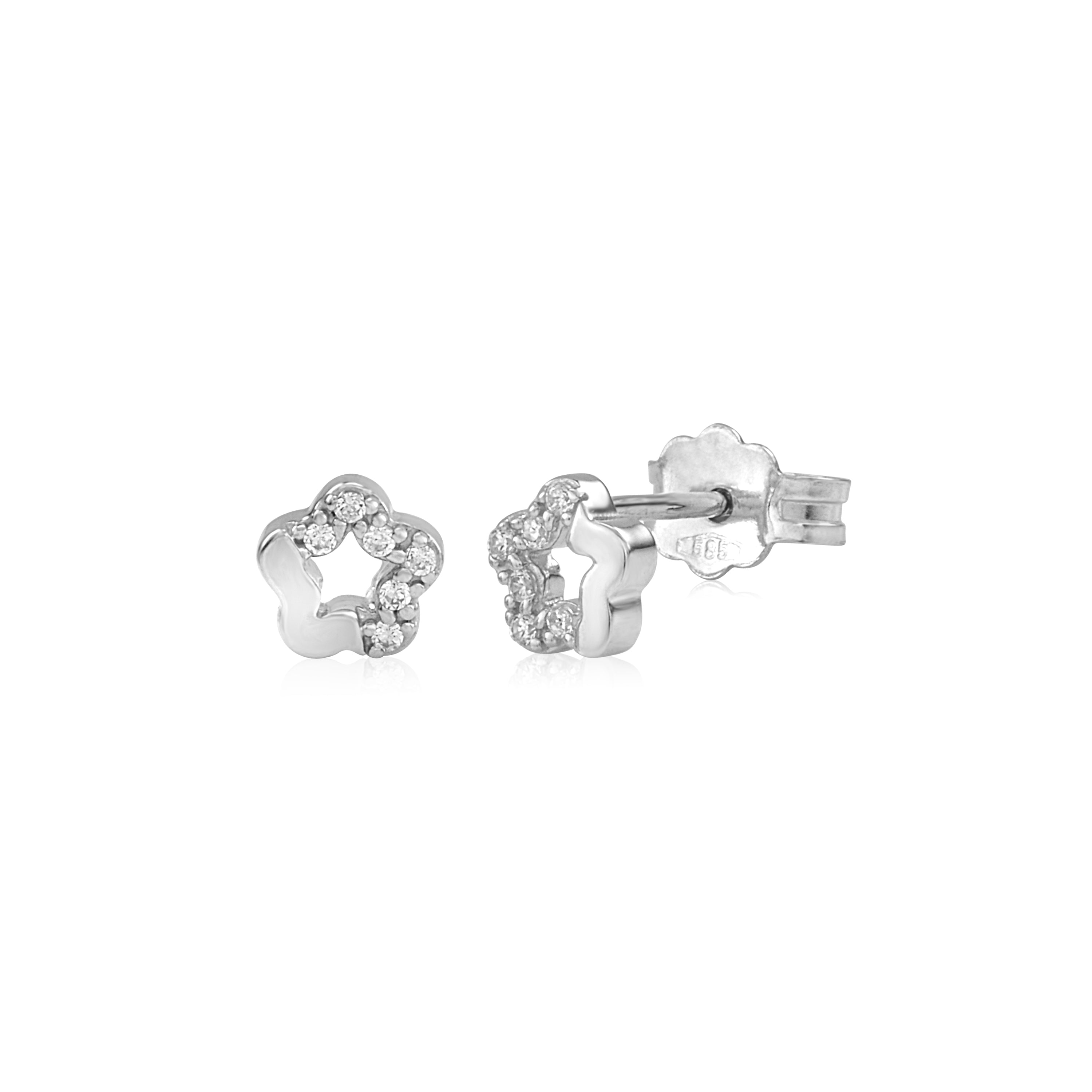 UNICORNJ 14K Yellow or White Gold Children's Kids Baby Tiny Flower Post Earrings Half Polished Half CZ's Italy