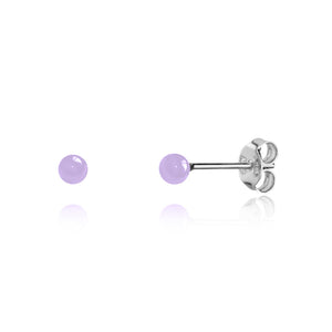 Purple enamel ball stud earrings in sterling silver 925, small 3mm size