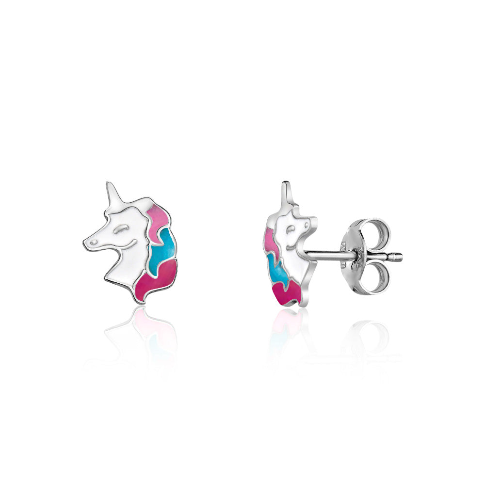UNICORNJ Sterling Silver 925 Unicorn Earrings Stud for Girls with Enamel
