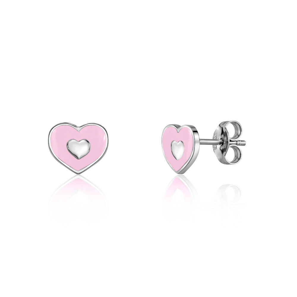 UNICORNJ Sterling Silver 925 Heart Earrings Stud for Girls with Enamel Heart in Heart