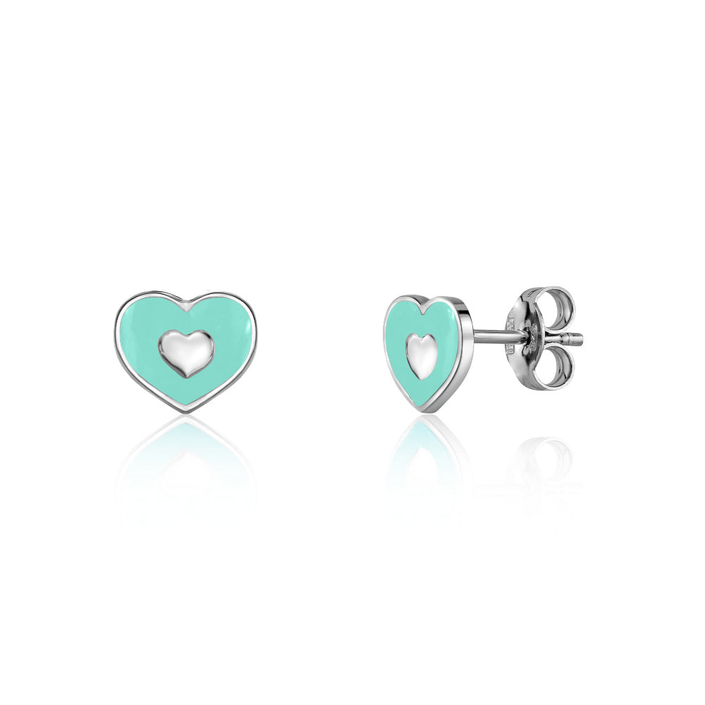 UNICORNJ Sterling Silver 925 Heart Earrings Stud for Girls with Enamel Heart in Heart