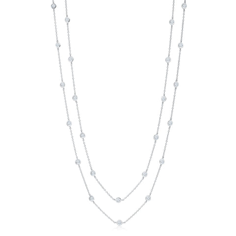 Very Long Station Necklace Pendant Sterling Silver 925 Yellow Gold Plated Simulated Diamonds Bezel 46"