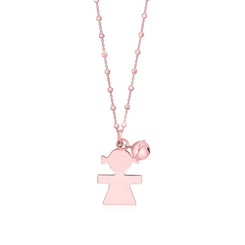 Sterling Silver Rose Gold High Polished Large Girl Silhouette Figure Pendant Necklace Long Cable Chain 30"