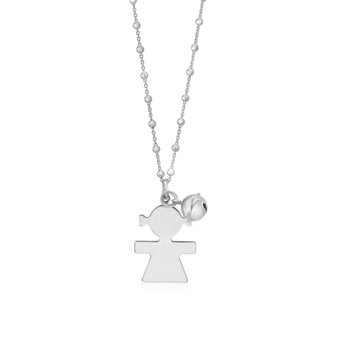 Sterling Silver Rose Gold High Polished Large Girl Silhouette Figure Pendant Necklace Long Cable Chain 30"
