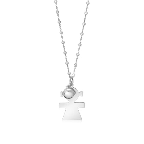 Sterling Silver Rose Gold High Polished Large Girl Silhouette Figure Pendant Necklace Long Cable Chain 30"