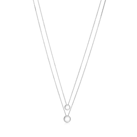 Sterling Silver High Polished Double Layer Ball Necklace Pendant on Cable Chain 19"