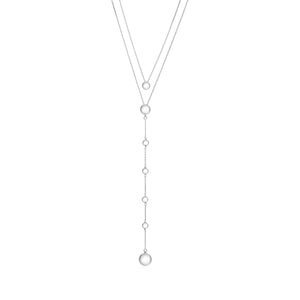 Sterling Silver High Polished Double Layer Long Drop Y Shape with Ball Accent Necklace Pendant on Cable Chain 18"