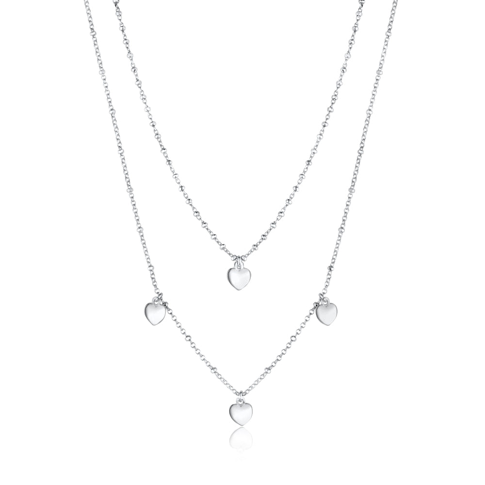 Sterling Silver Multiple Mini Hearts Double Chain Necklace 18"