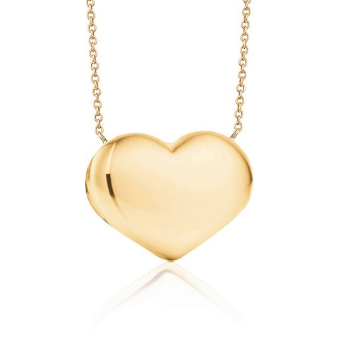 14K Yellow Gold Large or Medium Polished Shiny Puffy Heart on Strong  Rolo Chain 17" with 2" Extension to Accommodate 15"