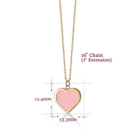14K Yellow Gold Heart Necklace Pendant with Pink and White Mother of Pearl Reversable