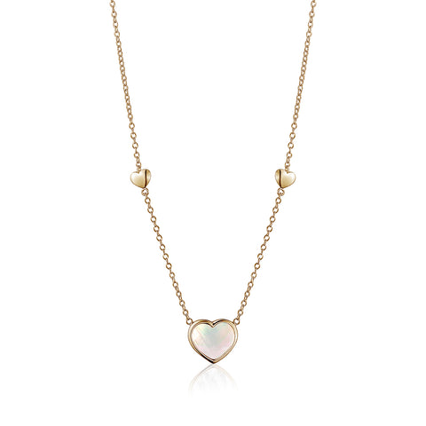 14K Yellow Gold Heart Pendant necklace Mother of Pearl or Pink for Girls and Women Italy 16 inches
