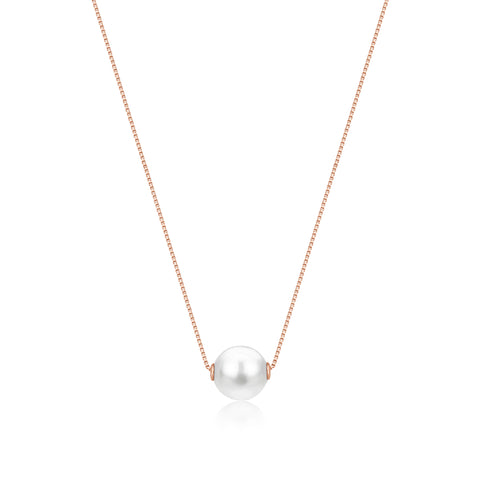 14K Yellow White or Rose Gold Necklace Pendant with Floating Freshwater Cultured Pearl 15.5"