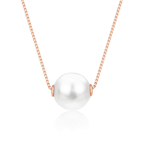 14K Yellow White or Rose Gold Necklace Pendant with Floating Freshwater Cultured Pearl 15.5"