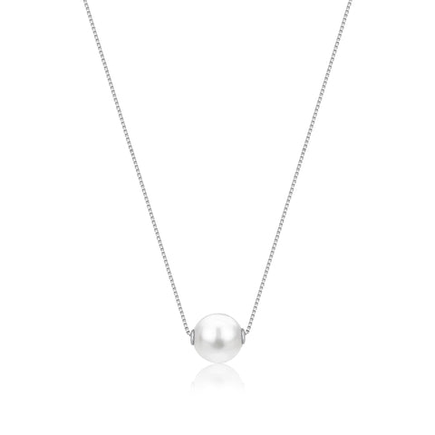14K Yellow White or Rose Gold Necklace Pendant with Floating Freshwater Cultured Pearl 15.5"