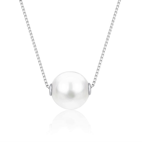 14K Yellow White or Rose Gold Necklace Pendant with Floating Freshwater Cultured Pearl 15.5"