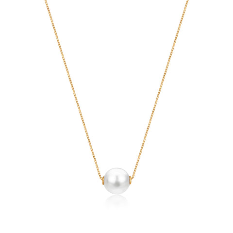 14K Yellow White or Rose Gold Necklace Pendant with Floating Freshwater Cultured Pearl 15.5"