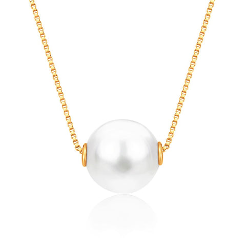 14K Yellow White or Rose Gold Necklace Pendant with Floating Freshwater Cultured Pearl 15.5"
