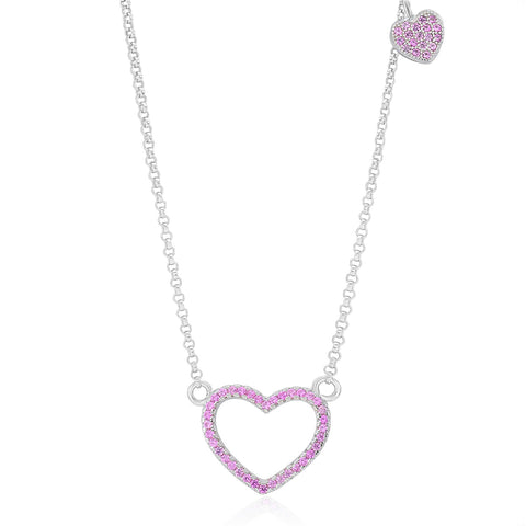 Sterling Silver 925 Open Heart Necklace Pendant Girls Teens Cubic Zirconia 15" Strong Rolo Chain ItalyÂ UnicornJ
