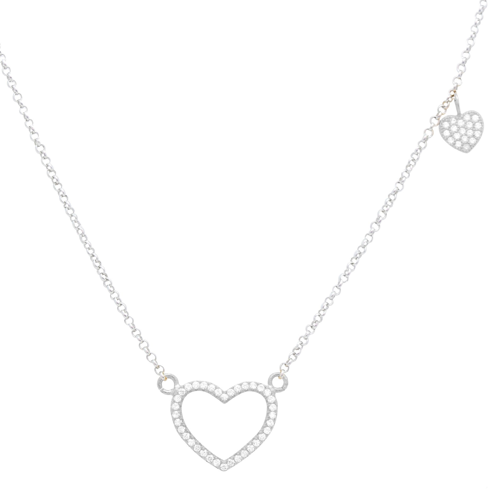 Sterling Silver 925 Open Heart Necklace Pendant Girls Teens Cubic Zirconia 15" Strong Rolo Chain ItalyÂ UnicornJ