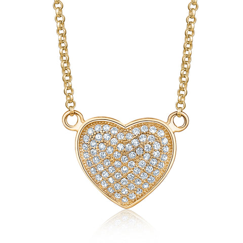 Heart Pendant Necklace in Sterling Silver with CZ Pavé