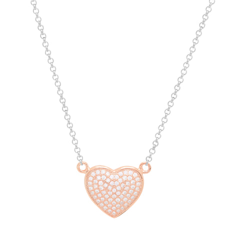 Heart Pendant Necklace in Sterling Silver with CZ Pavé