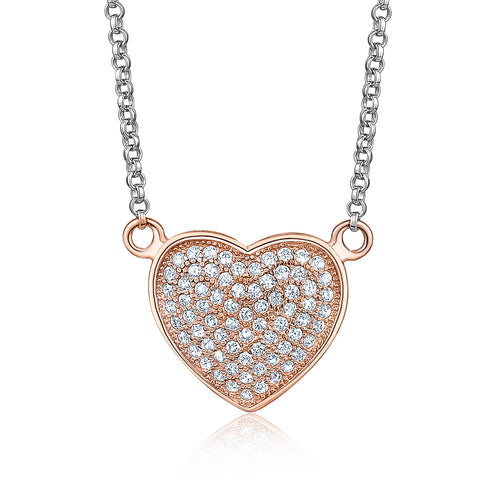 Heart Pendant Necklace in Sterling Silver with CZ Pavé