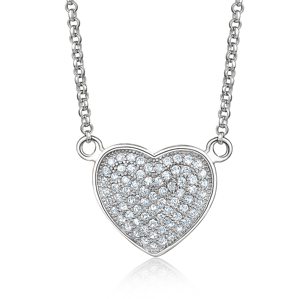 Heart Pendant Necklace in Sterling Silver with CZ Pavé