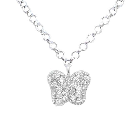 Butterfly Pendant Necklace in Sterling Silver with CZ Pavé