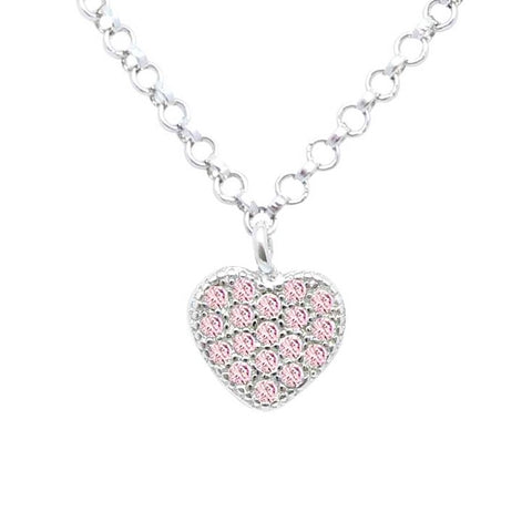 Heart Pendant Necklace in Sterling Silver with CZ Pavé