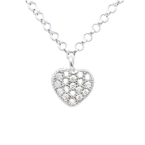 Heart Pendant Necklace in Sterling Silver with CZ Pavé