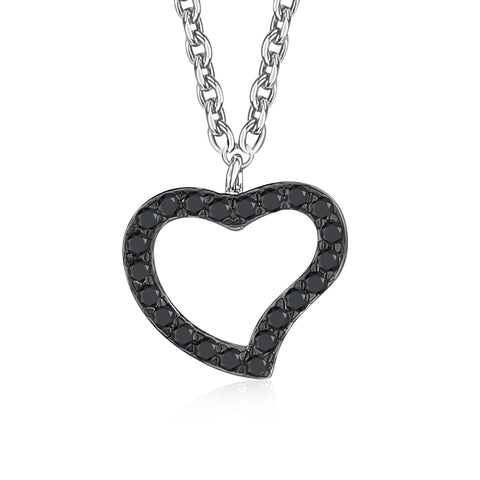 Heart Pendant Necklace in Sterling Silver with CZ Pavé