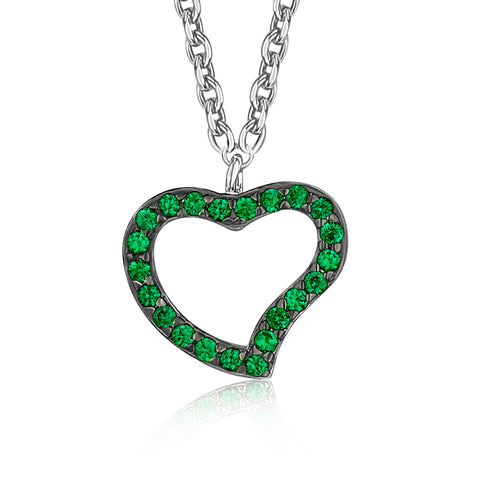 Heart Pendant Necklace in Sterling Silver with CZ Pavé