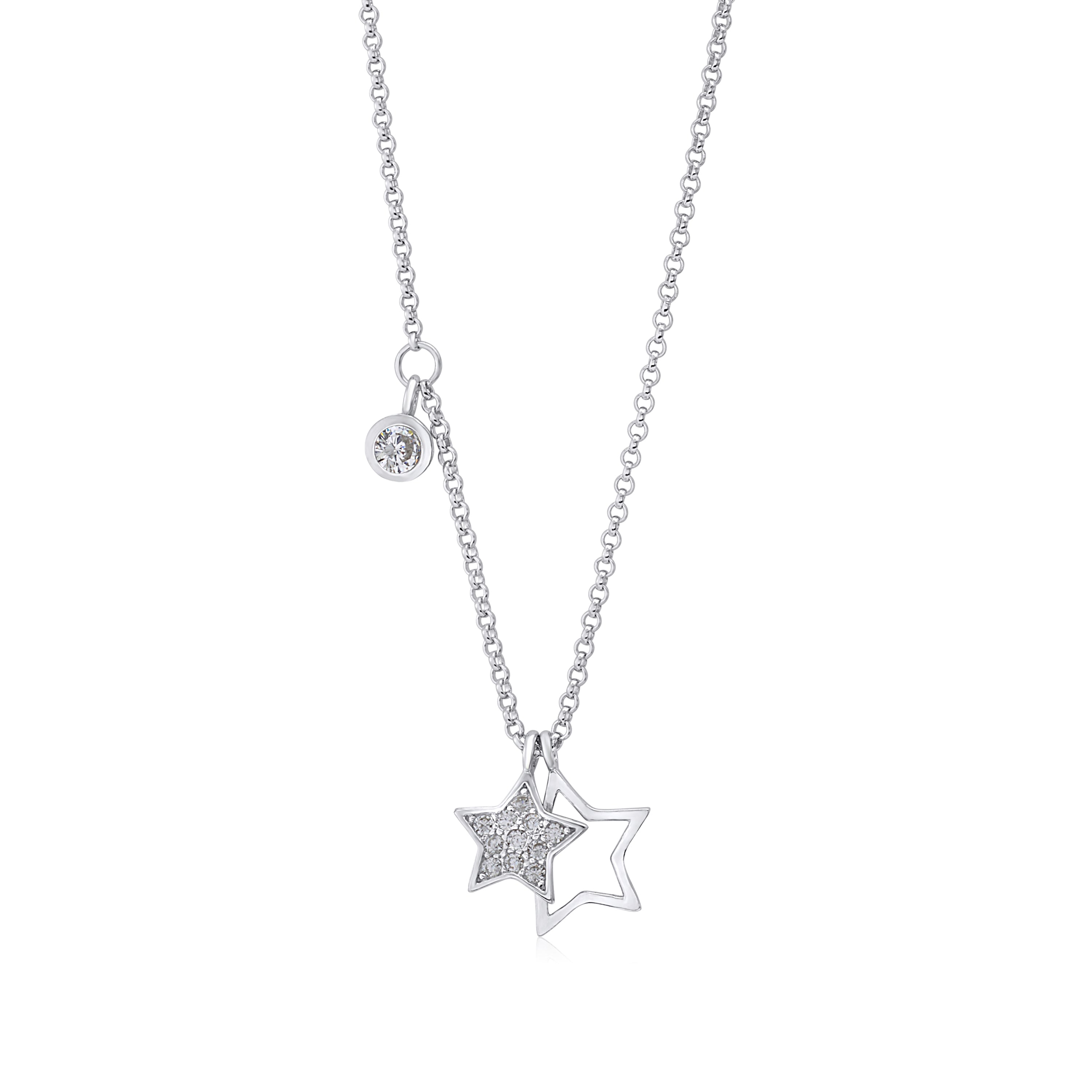 UNICORNJ Sterling Silver 925 Charm Pendant Necklace with Pavé Cubic Zirconia on Rolo Chain