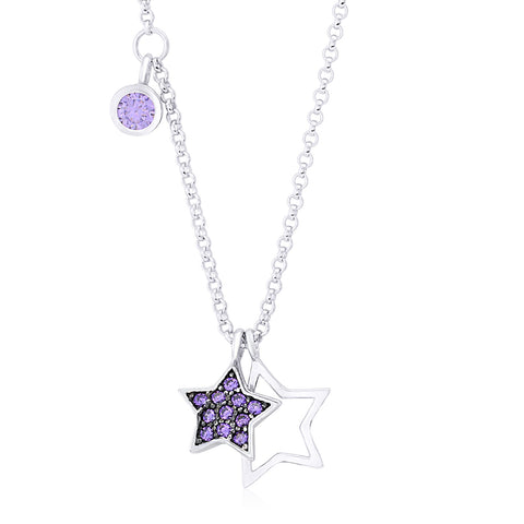 UNICORNJ Sterling Silver 925 Charm Pendant Necklace with Pavé Cubic Zirconia on Rolo Chain