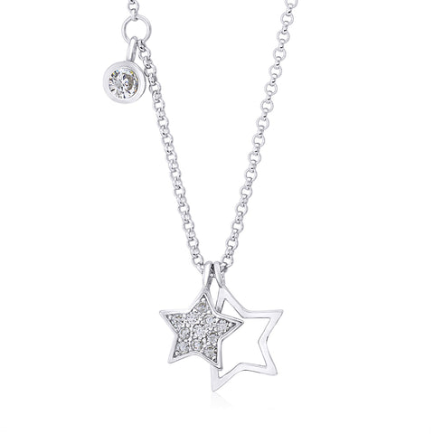 UNICORNJ Sterling Silver 925 Charm Pendant Necklace with Pavé Cubic Zirconia on Rolo Chain