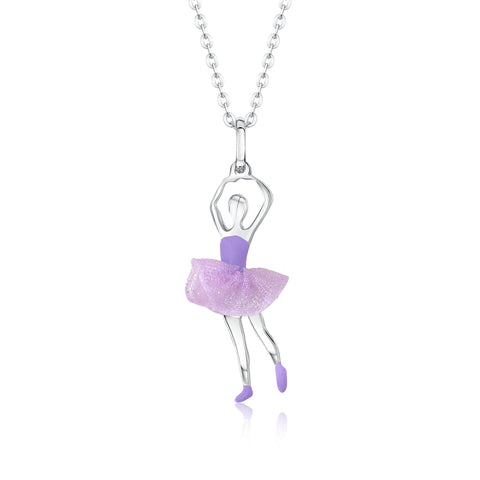 Ballerina Dancer Pendant Necklace in Sterling Silver and Enamel