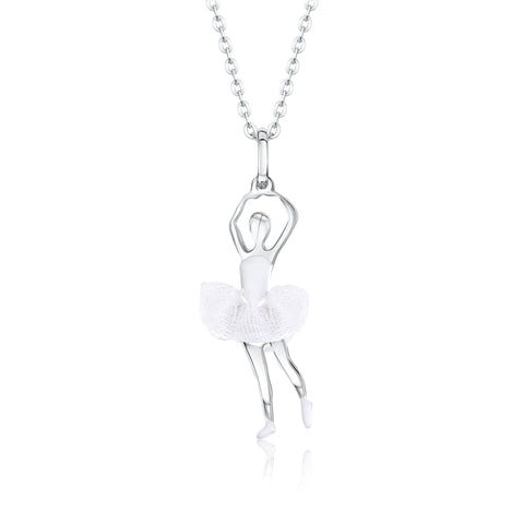 Ballerina Dancer Pendant Necklace in Sterling Silver and Enamel
