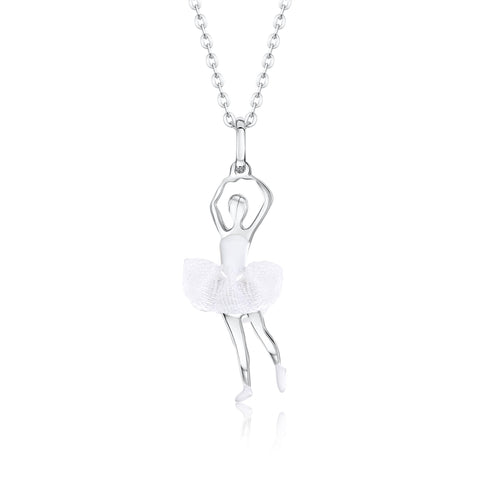 Ballerina Dancer Pendant Necklace in Sterling Silver and Enamel