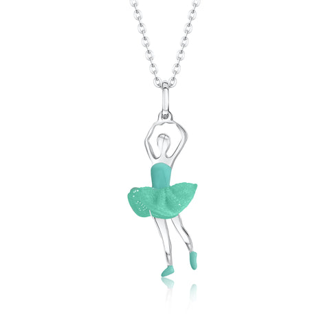 Ballerina Dancer Pendant Necklace in Sterling Silver and Enamel