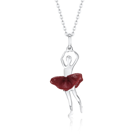 Ballerina Dancer Pendant Necklace in Sterling Silver and Enamel