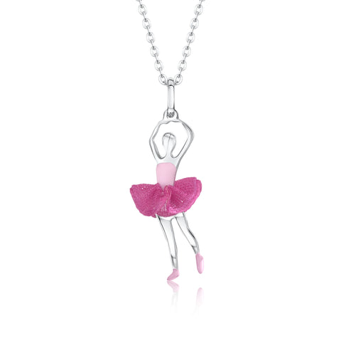 Ballerina Dancer Pendant Necklace in Sterling Silver and Enamel