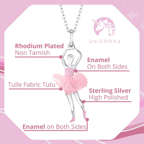 Ballerina Dancer Pendant Necklace in Sterling Silver and Enamel