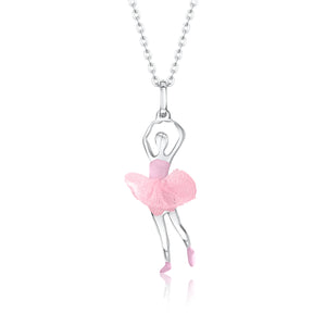 Ballerina Dancer Pendant Necklace in Sterling Silver and Enamel